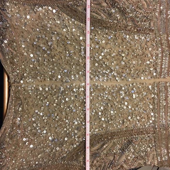 Theia Silver Nude 3/4 Sleeve Sequin Crepe Gown - Picture 3 of 6